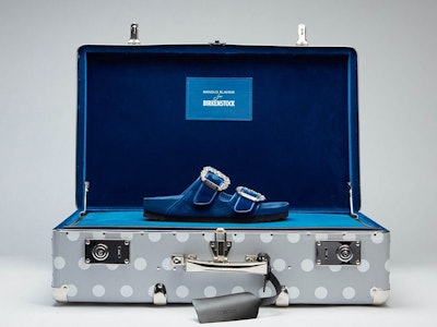 Blue velvet Birkenstock Arizona sandal 