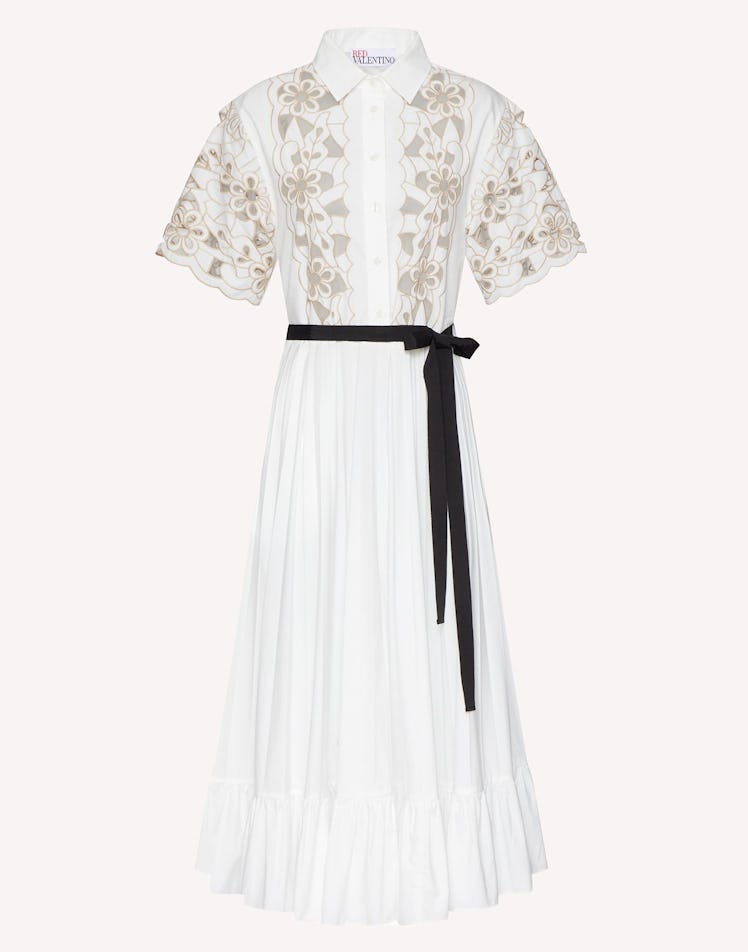 REDValentino Cotton Dress With Floral Cut-Out Embroidery