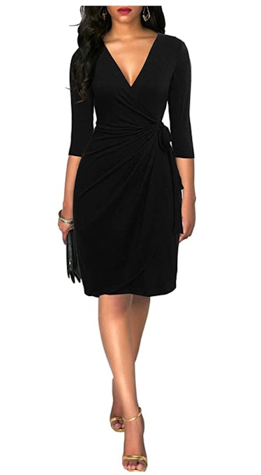 Berydress Women's Classic 3/4 Sleeve V Neck Wrap Dress