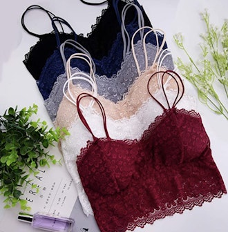 Duufin 6 Pieces Lace Bralettes with Straps and Removable Pads