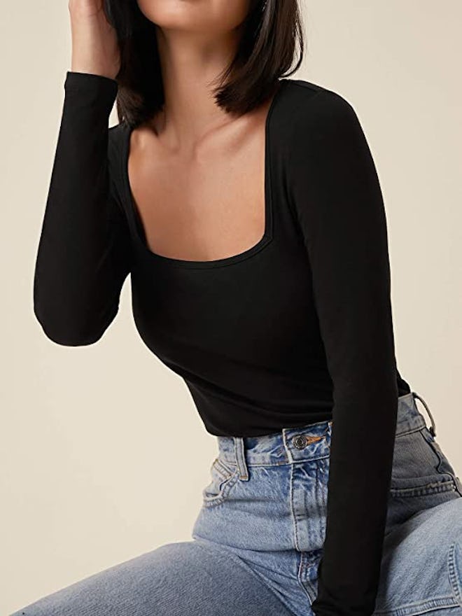 Verdusa Square Neck Long Sleeve Top