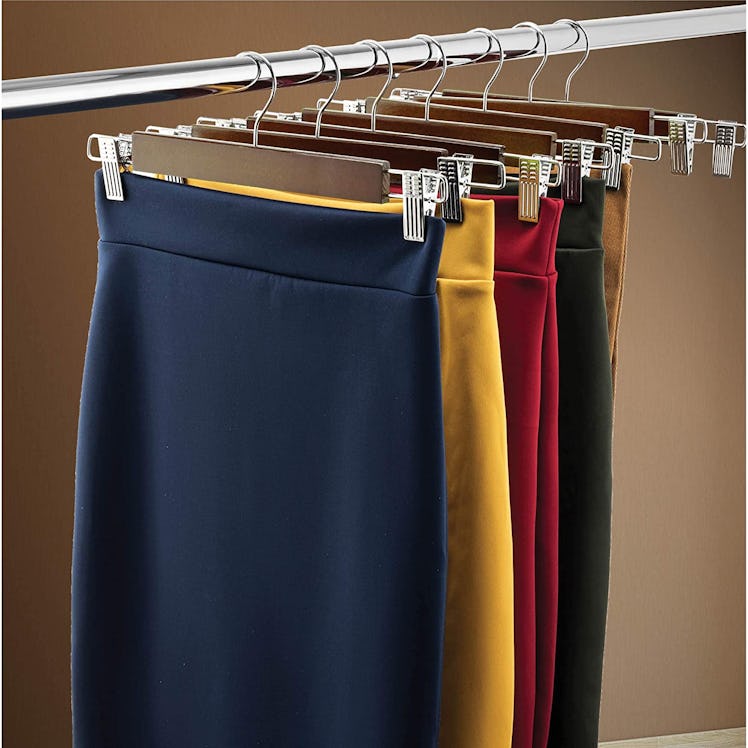 ZOBER Wooden Pants Hangers with Metal Clips  (10-Pack) 