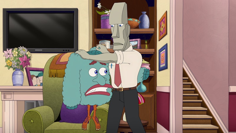 Keith the Grief sweater, voiced by Henry Winkler, Pete the Logic Rock, voiced by Randall Park, in 'H...
