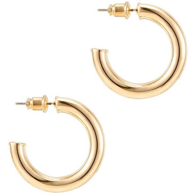 PAVOI 14K Gold Colored Lightweight Chunky Open Hoops