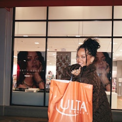 Rihanna at an Ulta beauty store for the launch of Fenty Beauty