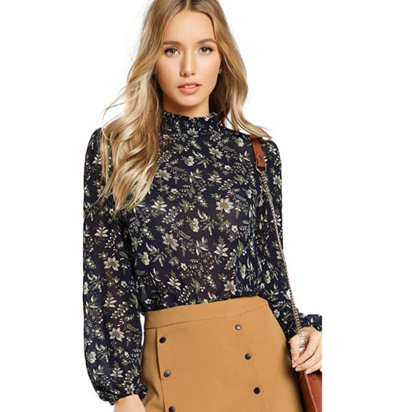 Floerns High Neck Georgette Chiffon Blouse