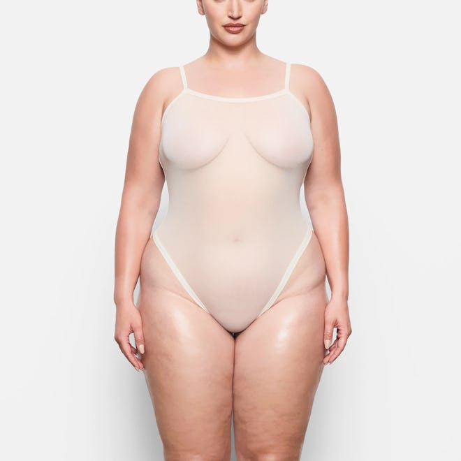Plus Size Summer Mesh Strappy Bodysuit
