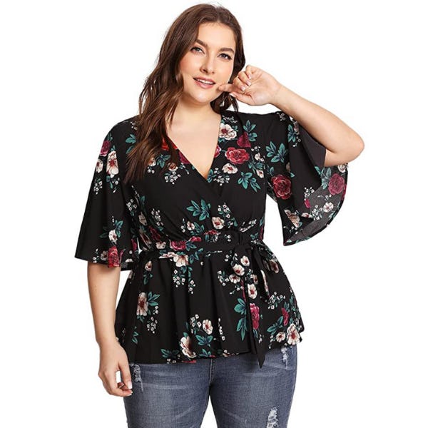 Romwe Tie Peplum Blouse