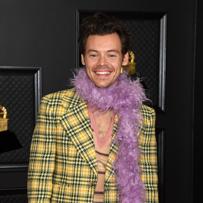 Harry Styles at the 2021 Grammy Awards, ahead of his Pleasing pop-up store launch in NYC for the bea...