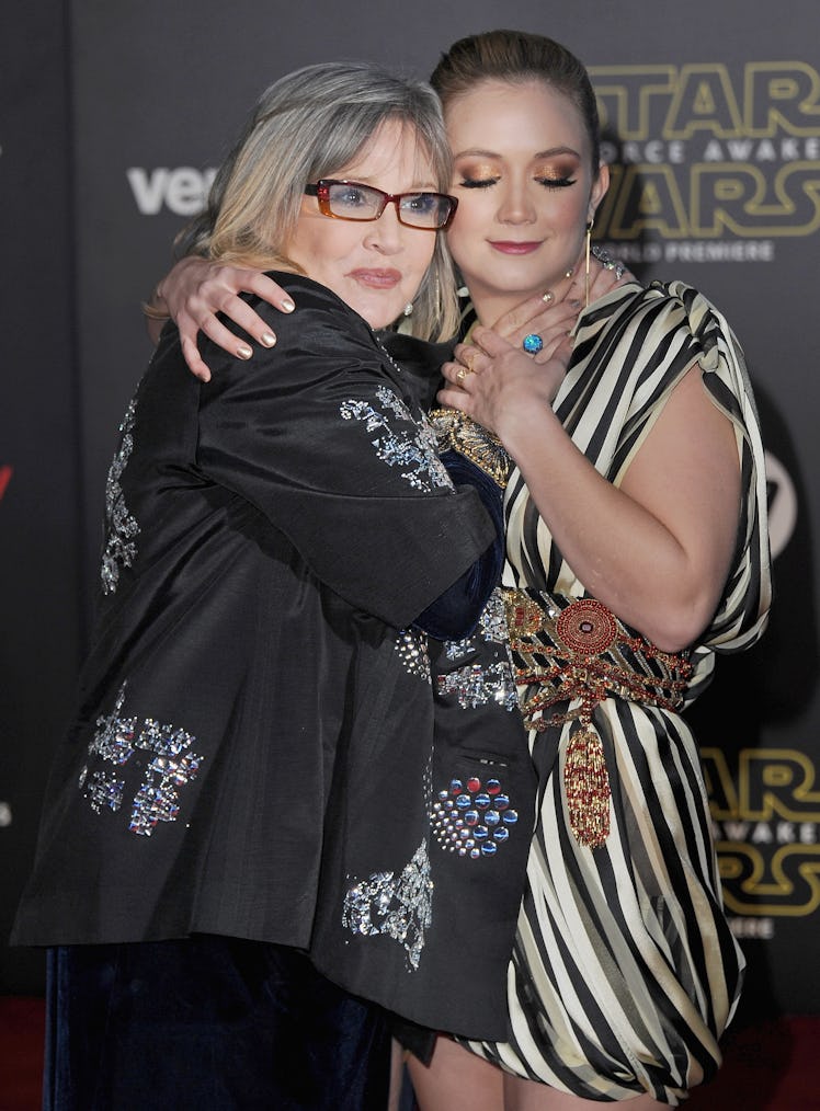 Billie Lourd hugging late mother Carrie Fisher, years before her wedding day.