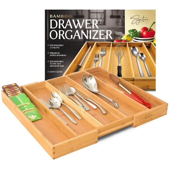 Signature Living Bamboo Expandable Utensil Drawer Organizer