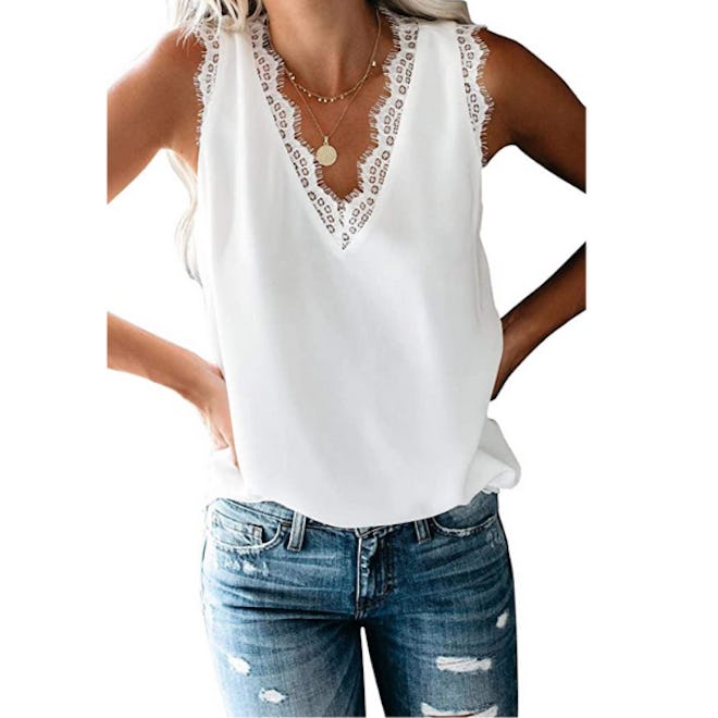 lime flare Lace Trim Tank Top