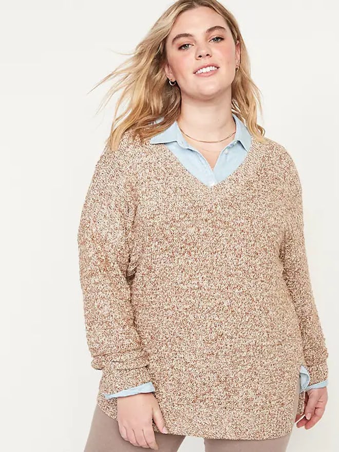 Old Navy Long-Sleeve Marled Textured-Knit Tunic Sweater