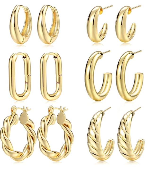 17 MILE 14K Gold Plated Chunky Open Hoops (6-Pack) 