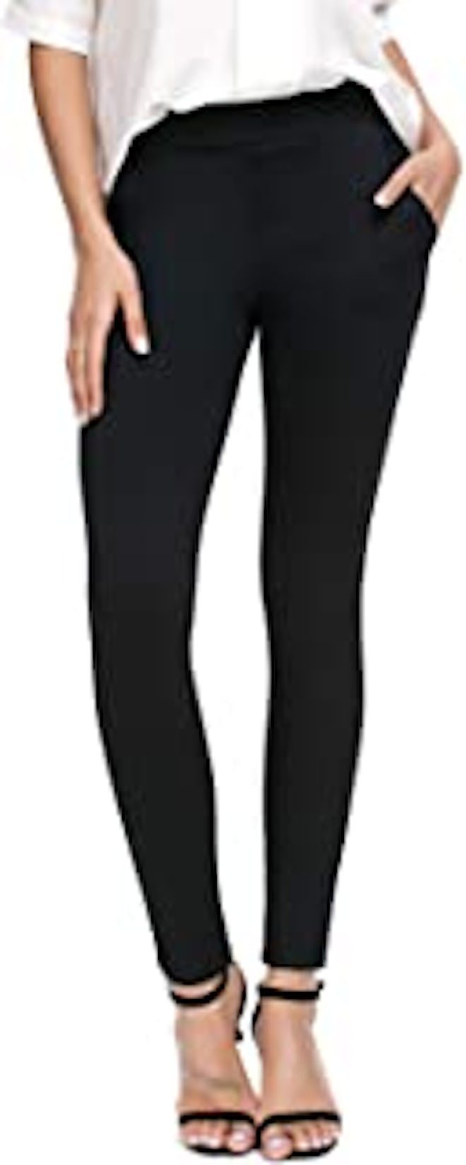 Bamans Women's Skinny Leg Work Pull on Slim Stretch Yoga Dress Pants