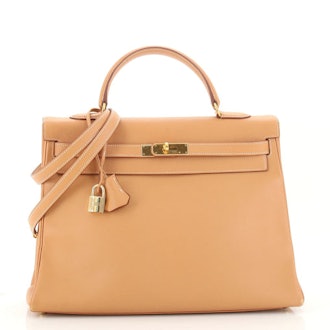 Hermes Kelly Handbag Natural Courchevel with Gold Hardware 35
