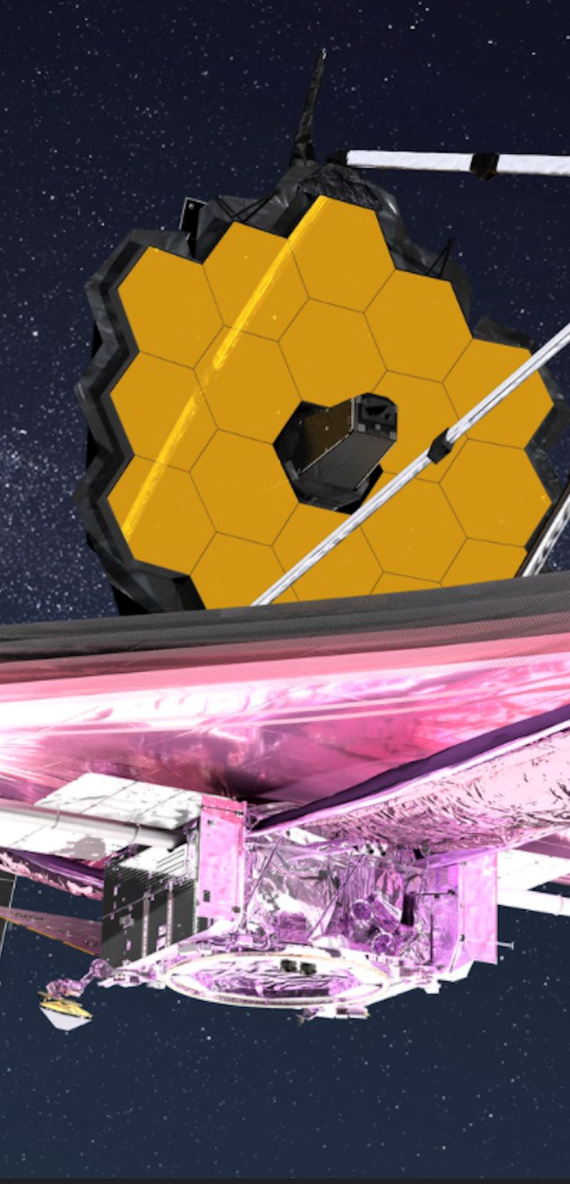 This artist’s conception of the James Webb Space Telescope in space shows 