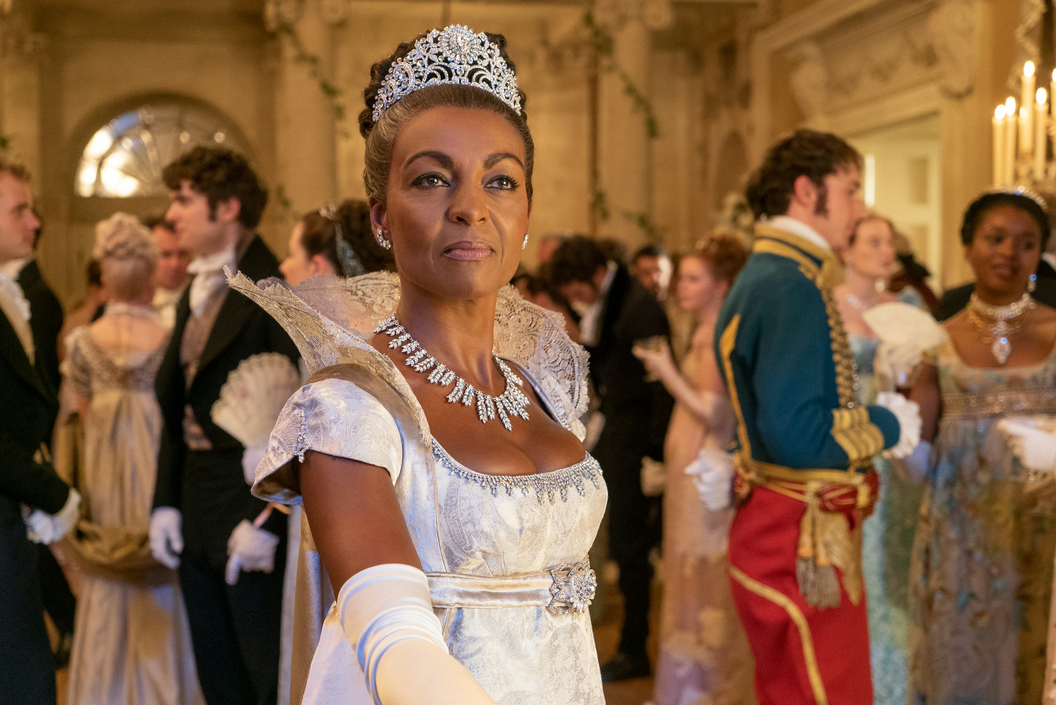 Actress Adjoa Andoh as Lady Danbury in a Bridgerton scene