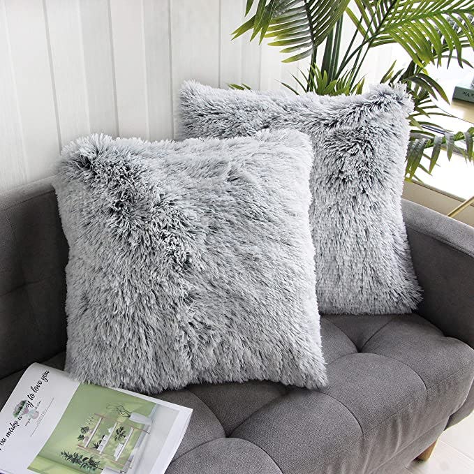 Uhomy Soft Faux Fur Throw Pillow Cover (2-Pack)