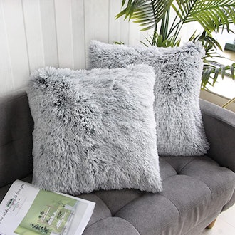 Uhomy Soft Faux Fur Throw Pillow Cover (2-Pack)