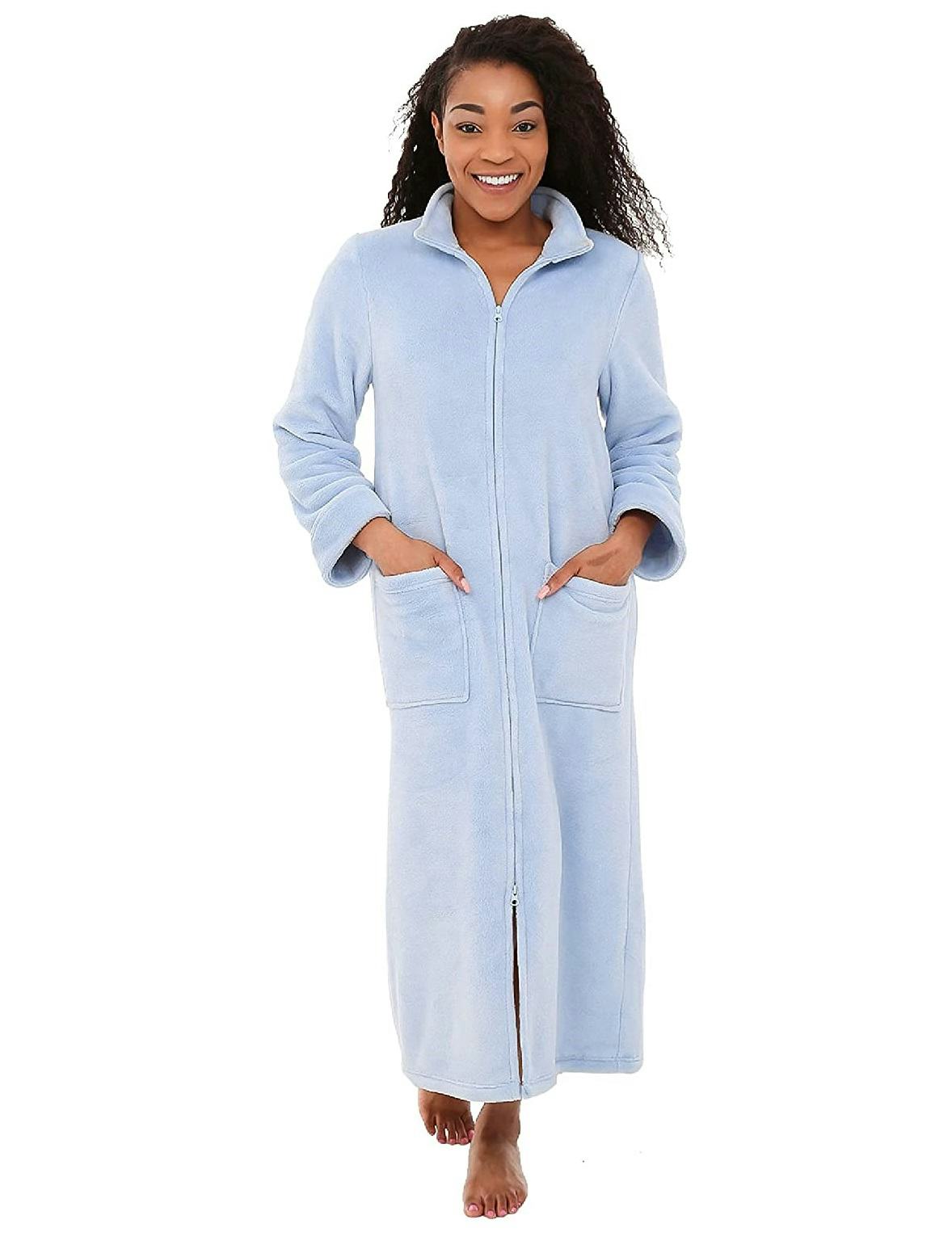 Alexander Del Rossa Zip-Up Fleece Robe