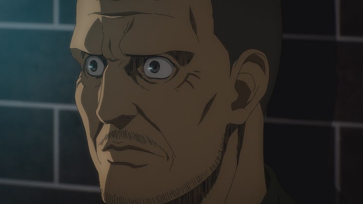 A commander sitting in captivity in an episode of Attack on Titan Season 4 Part 2