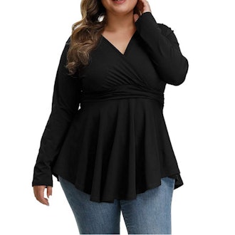ALLEGRACE V Neck Pleated Top