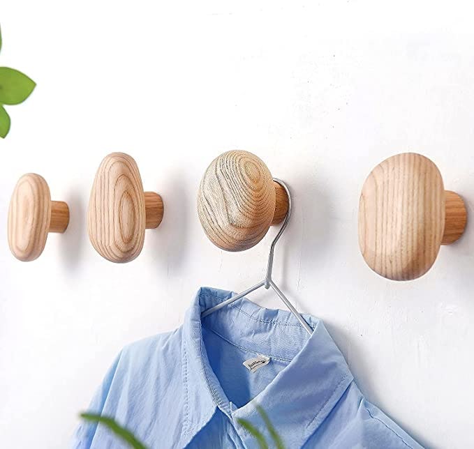 LOKIYS Wall Mounted Handmade Wood Hooks (4-Pack)