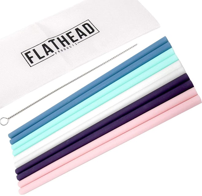  Flathead Reusable Silicone Drinking Straws (Set of 10)