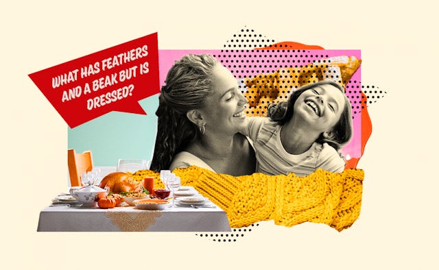 Mom talking Thanksgiving Riddles to her daughter while both of them are laughing