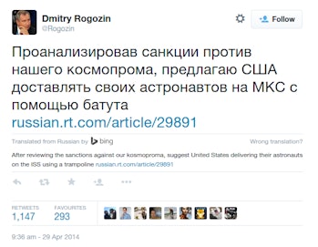 Rogozin’s since-deleted 2014 tweet about the ISS.
