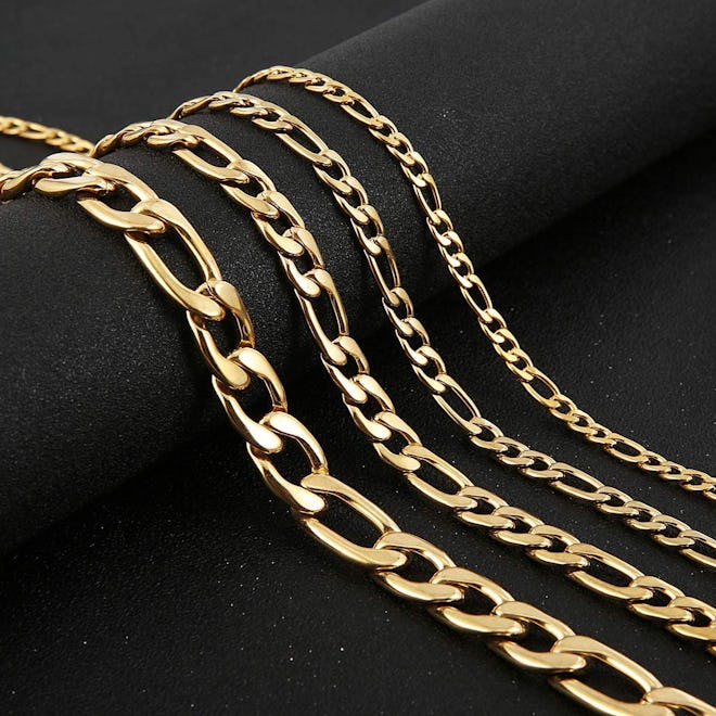 HZMAN 24k Gold Plated Figaro Chain Stainless Steel Necklace