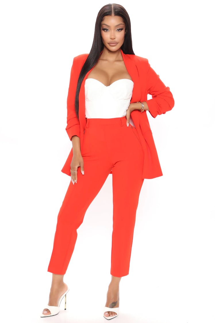 Business Classy Blazer Pant Set - Red