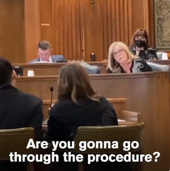 A Missouri lawmaker questions Avery Jackson during a Senate hearing.