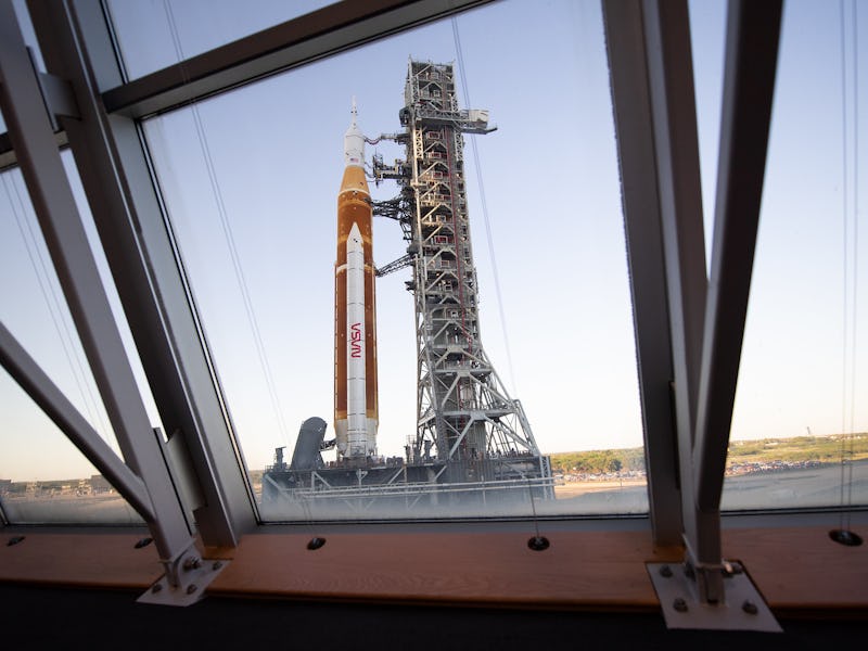 NASA SLS rocket in launching bay.