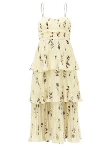 spring 2022 color trends pale yellow floral print midi dress