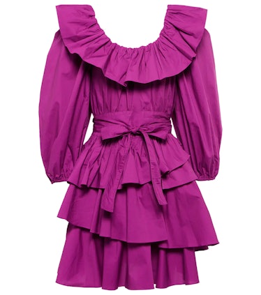 spring 2022 color trends purple tiered cotton mini dress