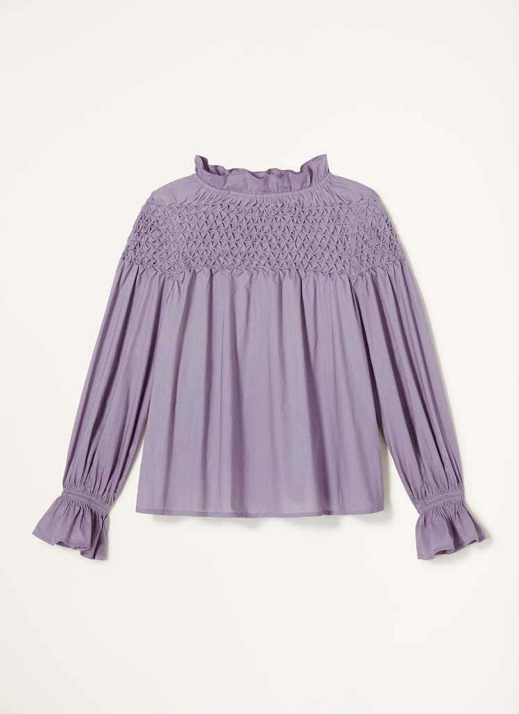 spring 2022 color trends purple long sleeve blouse