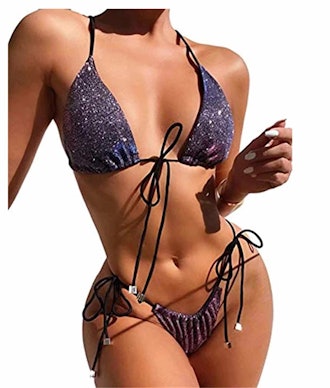 Lilosy Sexy Ribbed Padded String Thong Brazilian Bikini