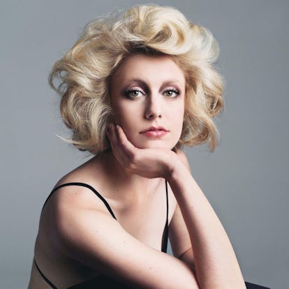 Greta Gerwig with platinum blonde hair