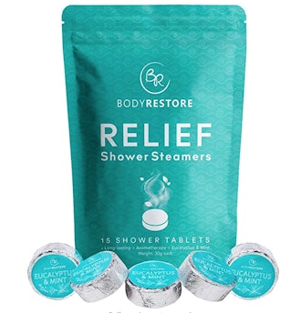 An aromatherapy shower melt that releases a fresh eucalyptus scent.