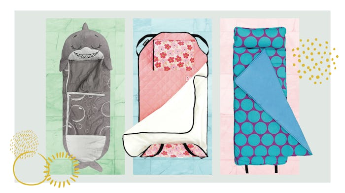 Three nap mats for toddlers in different shapes and patterns