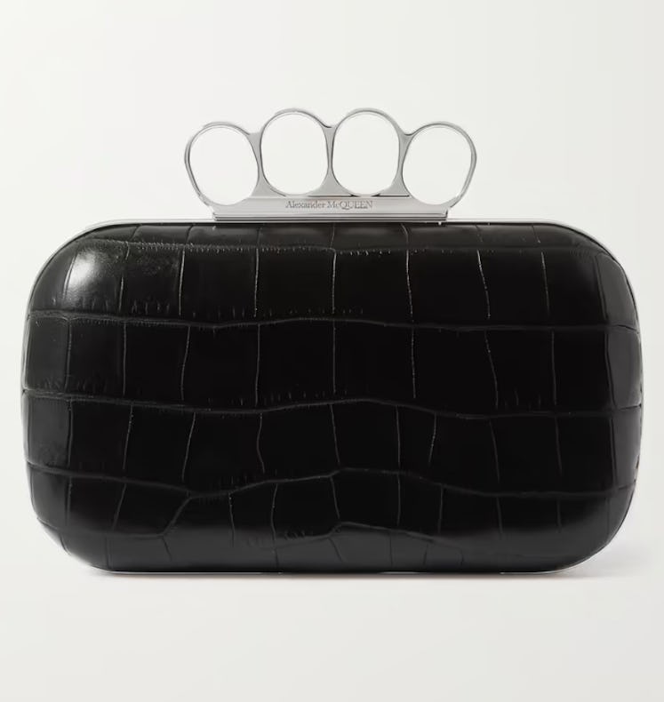 Four Ring Croc-Effect Leather Clutch