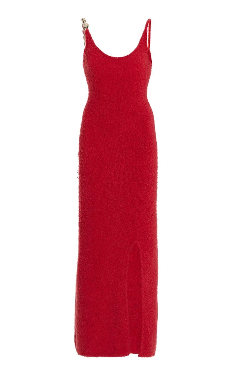 spring 2022 color trends red knit maxi dress