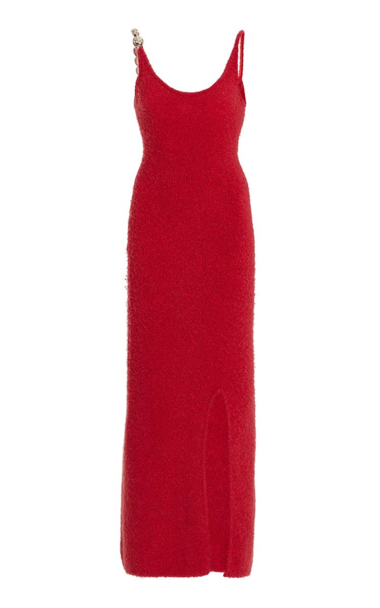 spring 2022 color trends red knit maxi dress