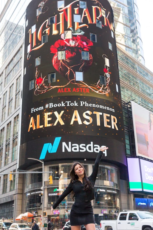 The author during her Times Square cover reveal.