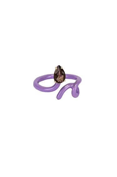 spring 2022 color trends purple enamel and smoky quartz ring