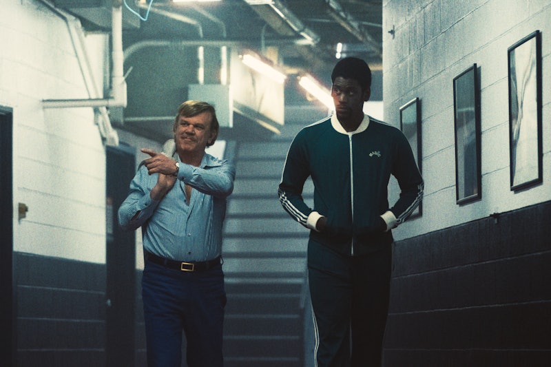 John C. Reilly as Jerry Buss, and Quincy Isaiah as Magic Johnson walking through the Lakers facility...