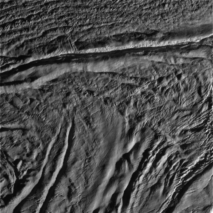 This image is the seventh skeet-shoot image taken during Cassini's very close flyby of Enceladus on ...