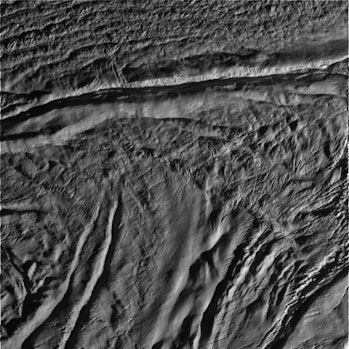 This image is the seventh skeet-shoot image taken during Cassini's very close flyby of Enceladus on ...
